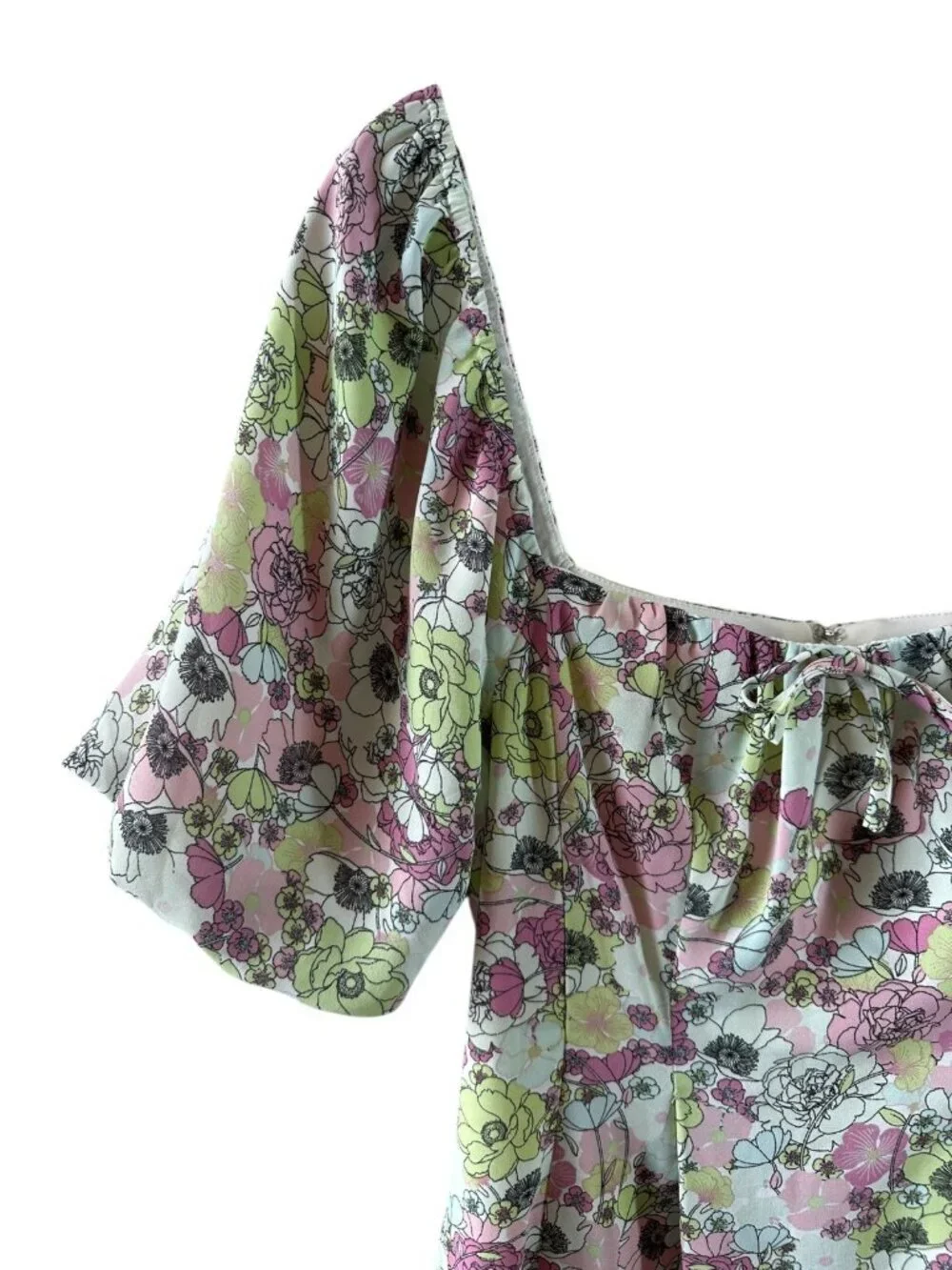 BCBGeneration Pastel Floral Milkmaid Cottagecore Dress Puff Sleeve Size 12 - Picture 5 of 9